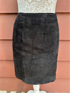 Vintage Chia Suede Leather Pencil Skirt 1980s 1990s Black
